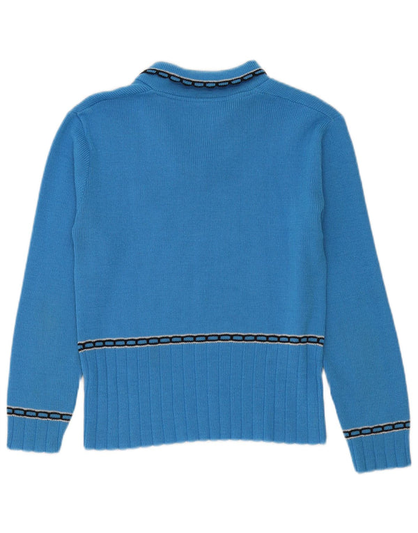 Maglione vintage da donna con collo a polo UK 14 Paisley blu medio