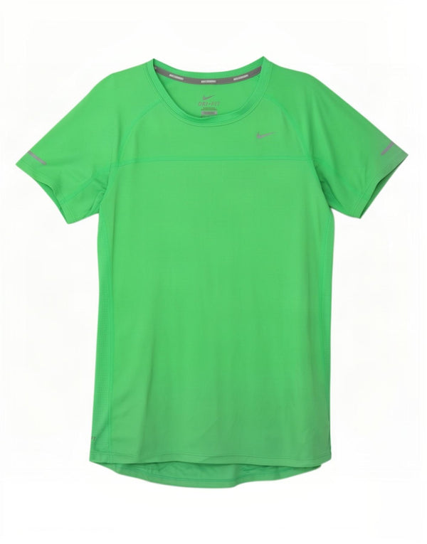 Nike Womens Dri Fit T-Shirt Top UK 12 Vert Moyen Polyester