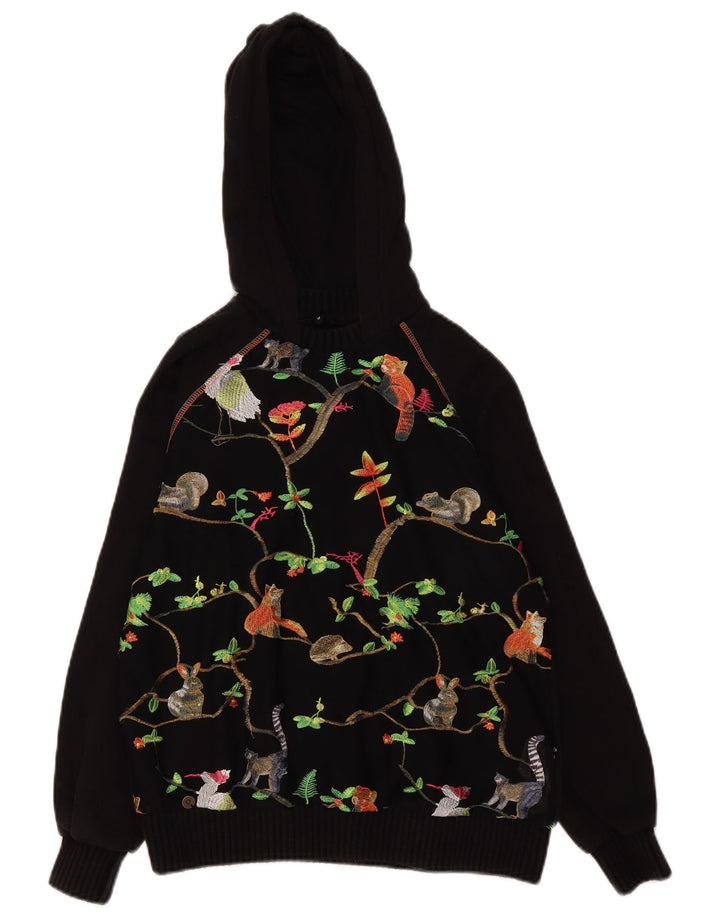 Desigual Womens Grafisk Oversized Hoodie Jumper UK 10 Small Black Polyester