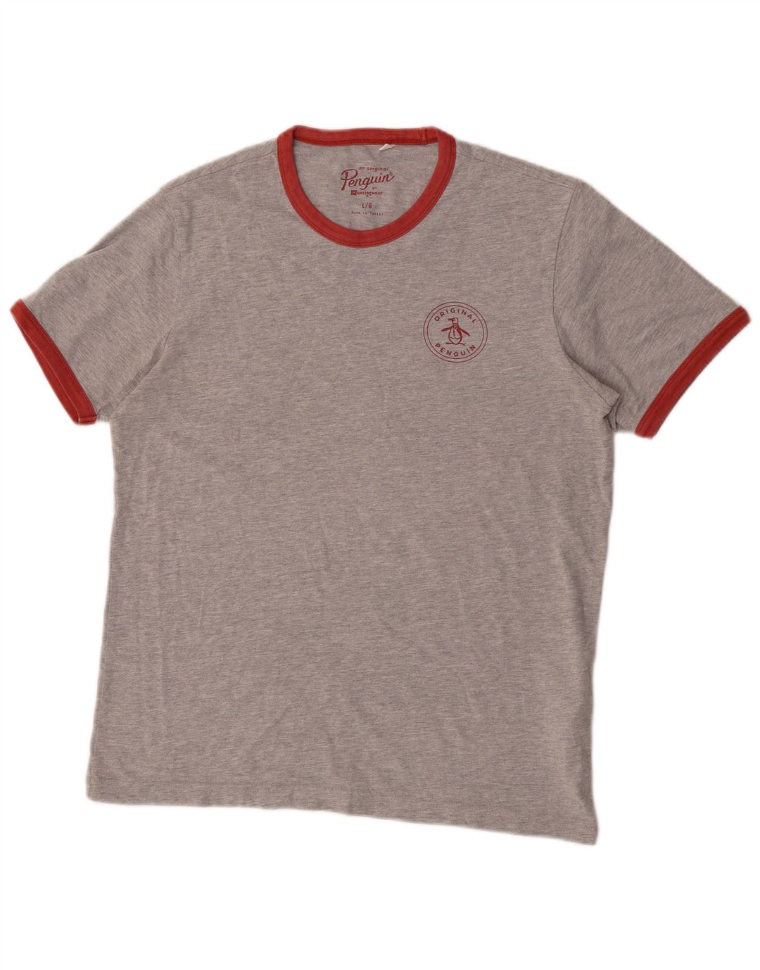 Penguin Mens T-Shirt Top Large Grey Cotton