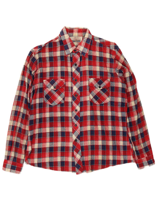 Vintage Mens Flannel Shirt Size 42 16 1/2 Large Red Check Cotton