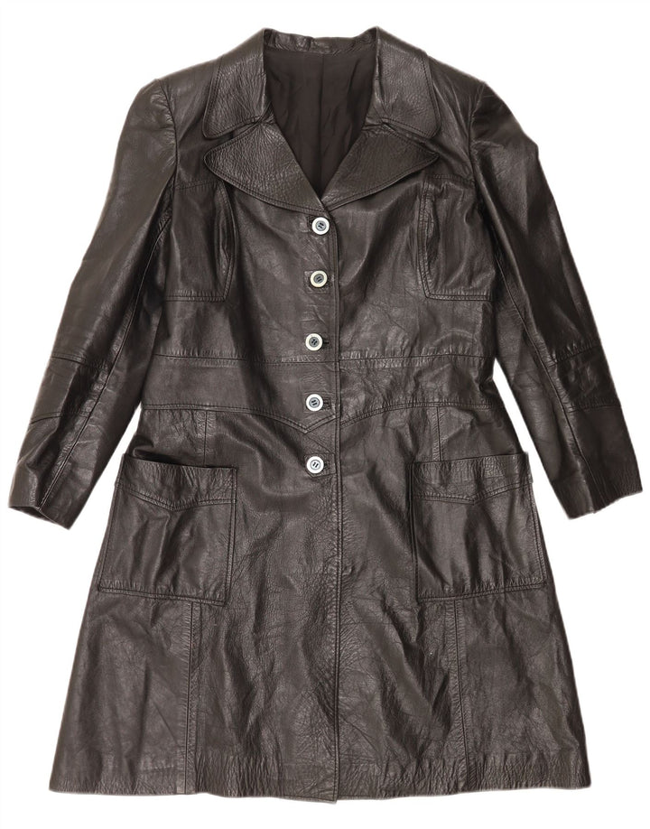 VINTAGE Womens Leather Coat UK 14 Medium Black