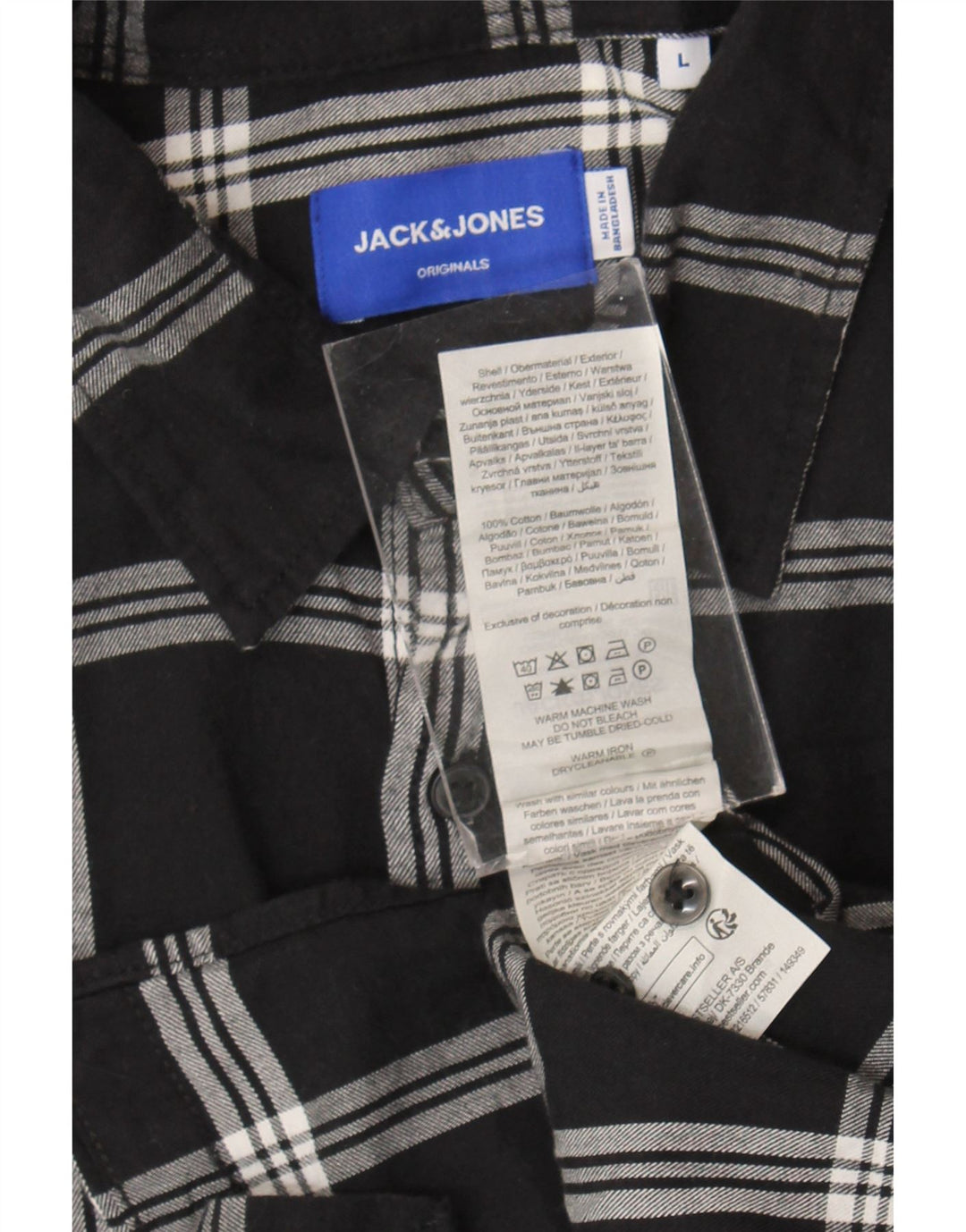 Męska koszula flanelowa Jack & Jones, duża, czarna, bawełniana w kratę