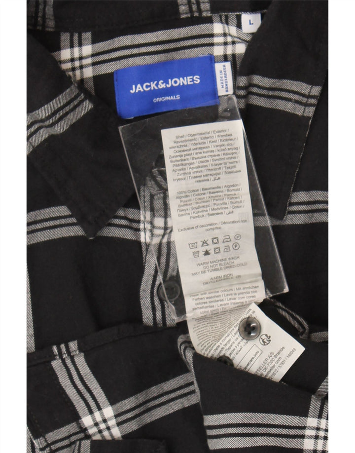 Męska koszula flanelowa Jack & Jones, duża, czarna, bawełniana w kratę