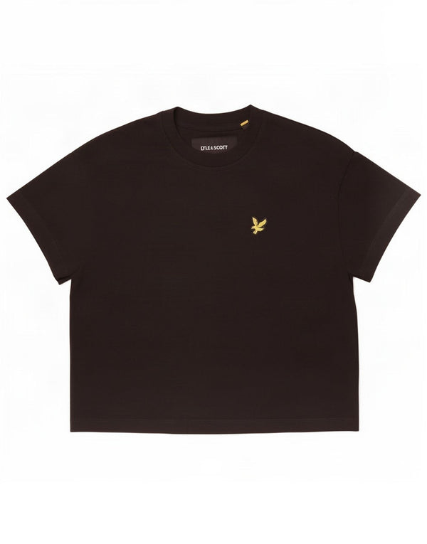 Lyle & Scott Damen Crop T-Shirt Top UK 6 XS Schwarz Baumwolle