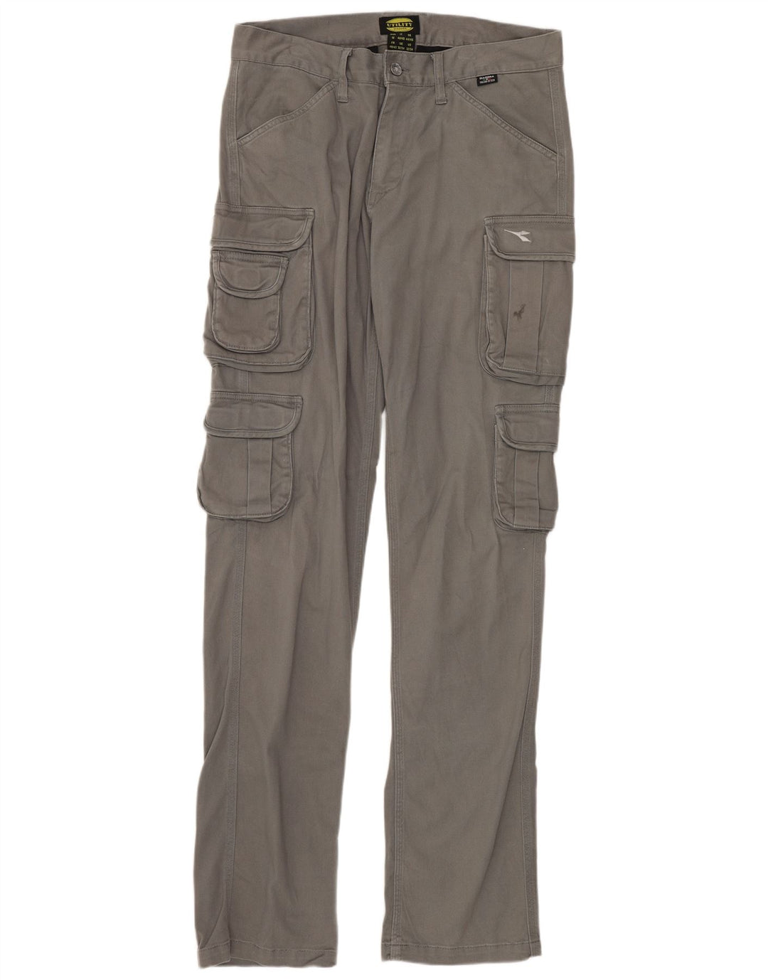 DIADORA Mens Slim Cargo Trousers W32 L34 Grey Cotton