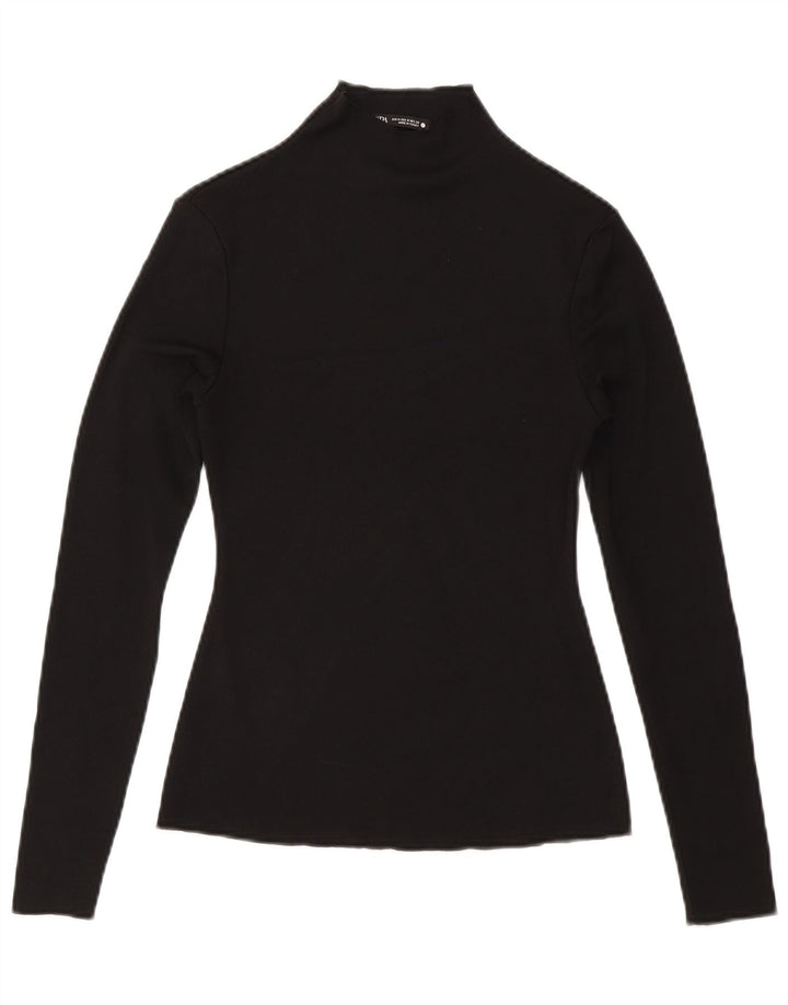 Top Zara da donna a maniche lunghe UK 12 medio nero poliestere