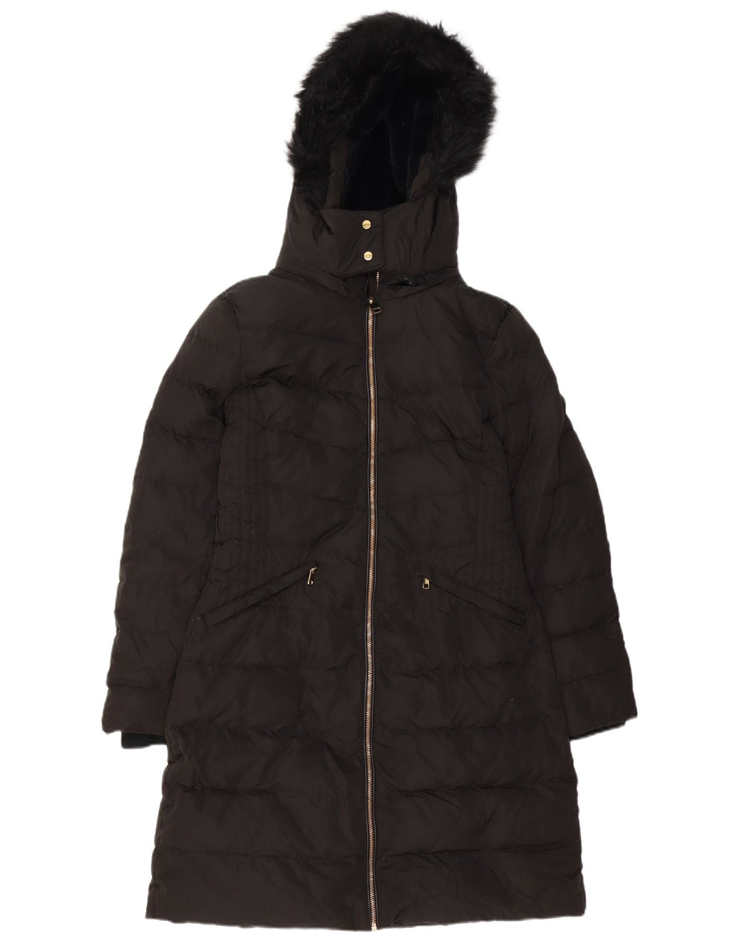 Zara Womens Hooded Padded Coat UK 14 Medium Black Polyester