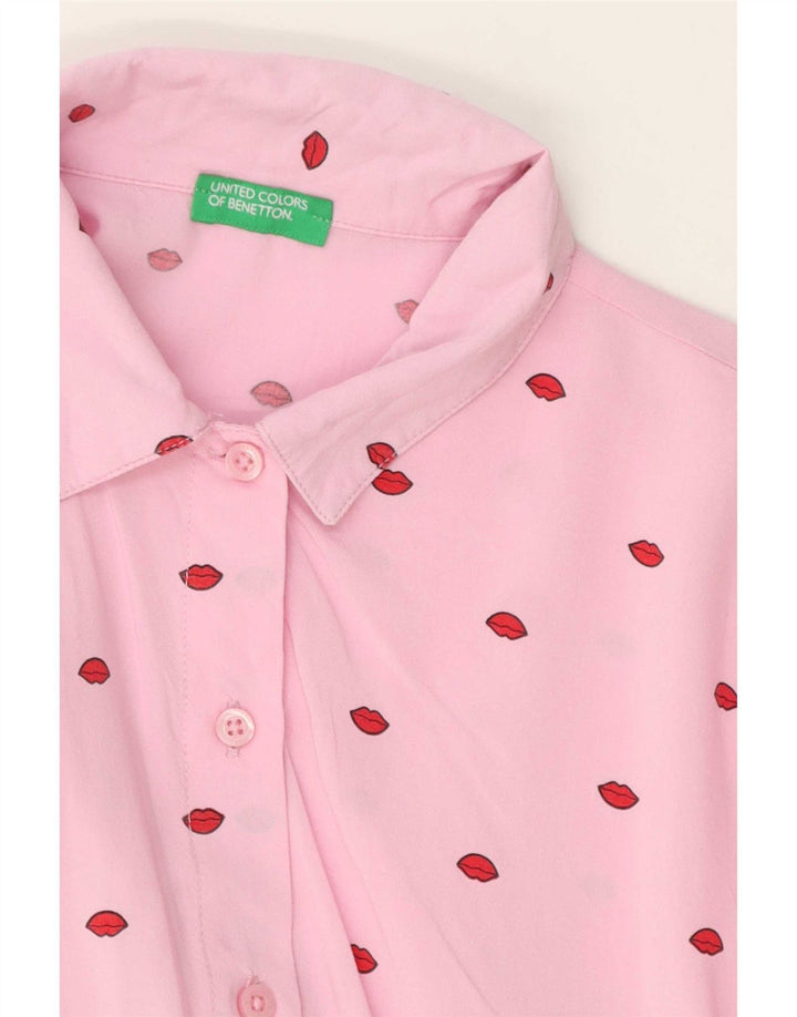 Benetton Womens Abstract Pattern Long Sleeve A-Line Dress UK 10 Small Pink