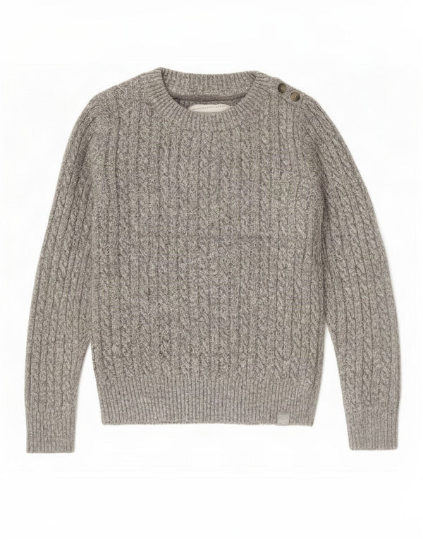 Superdry Damen-Pullover mit Rundhalsausschnitt, UK 12, Mittelgrau geflecktes Acryl