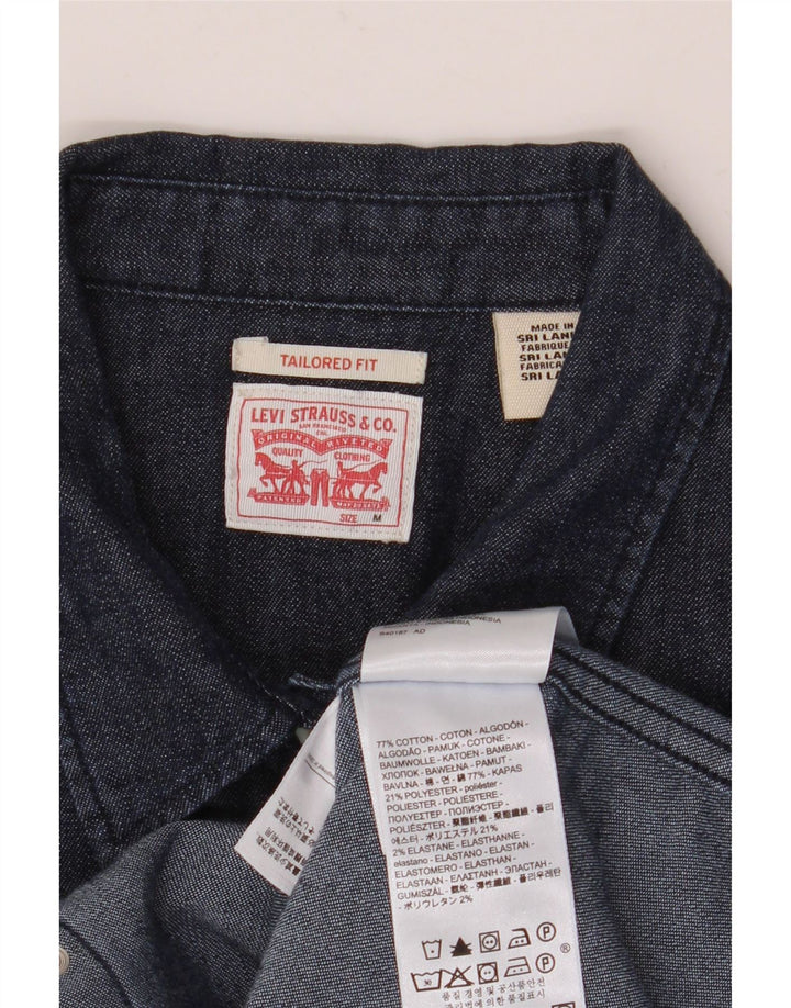 Levi's Womens Tailored Fit Denim Shirt UK 14 Medium Navy Blue Cotton