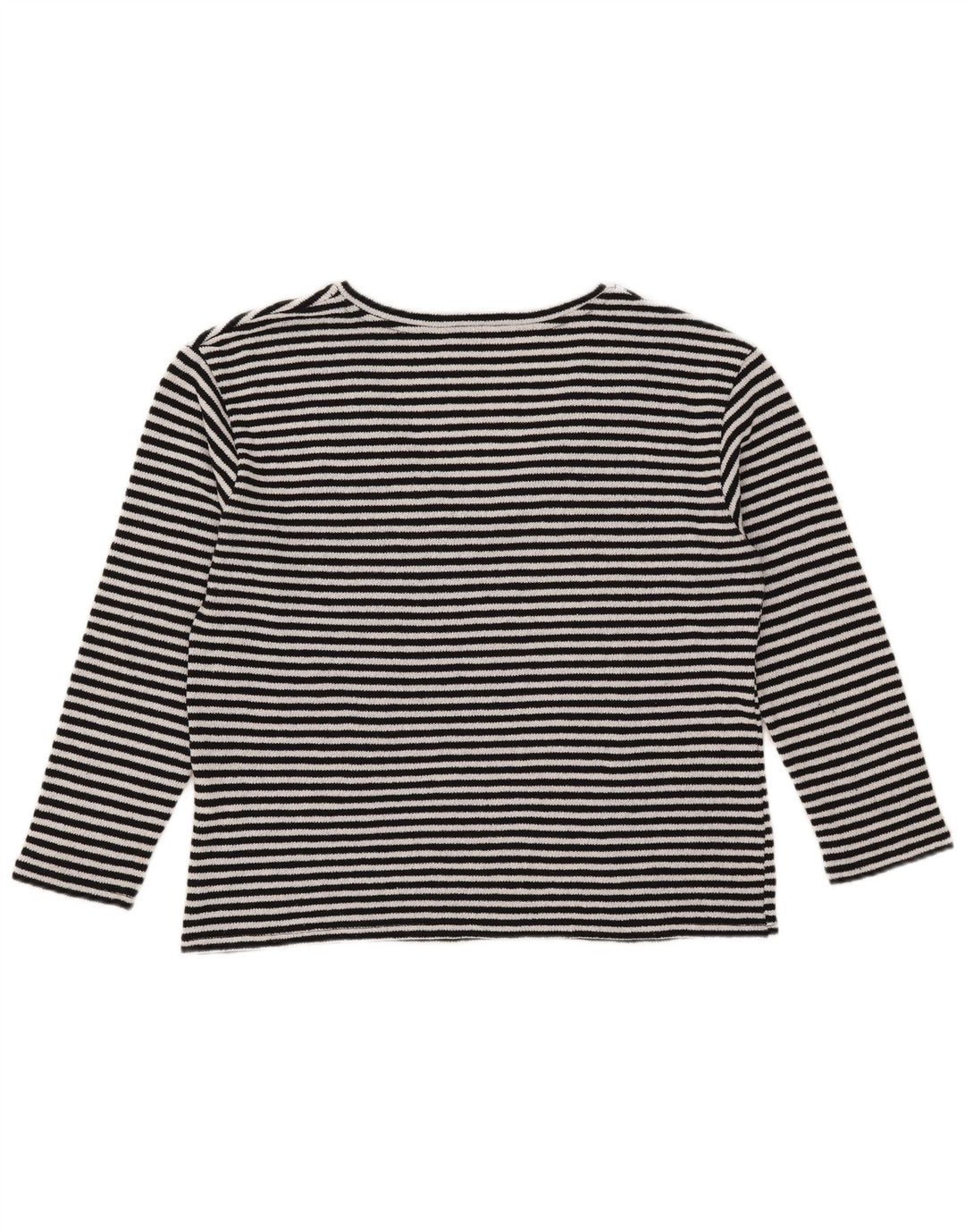 Zara Womens Top Long Sleeve UK 14 Medium Black Striped Cotton