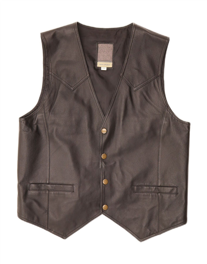 VINTAGE Mens Leather Waistcoat UK 38 Medium Black Leather Vintage Vintage and Second-Hand Vintage from Messina Hembry 
