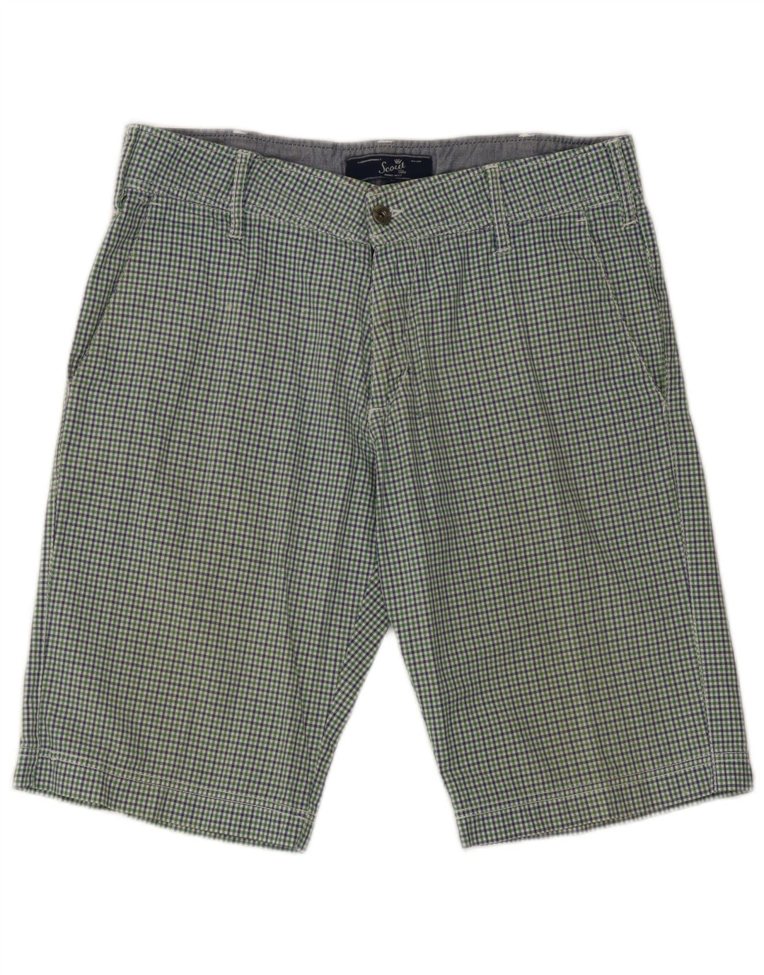 Scout Mens Chino Shorts Large W34 Green Check Cotton