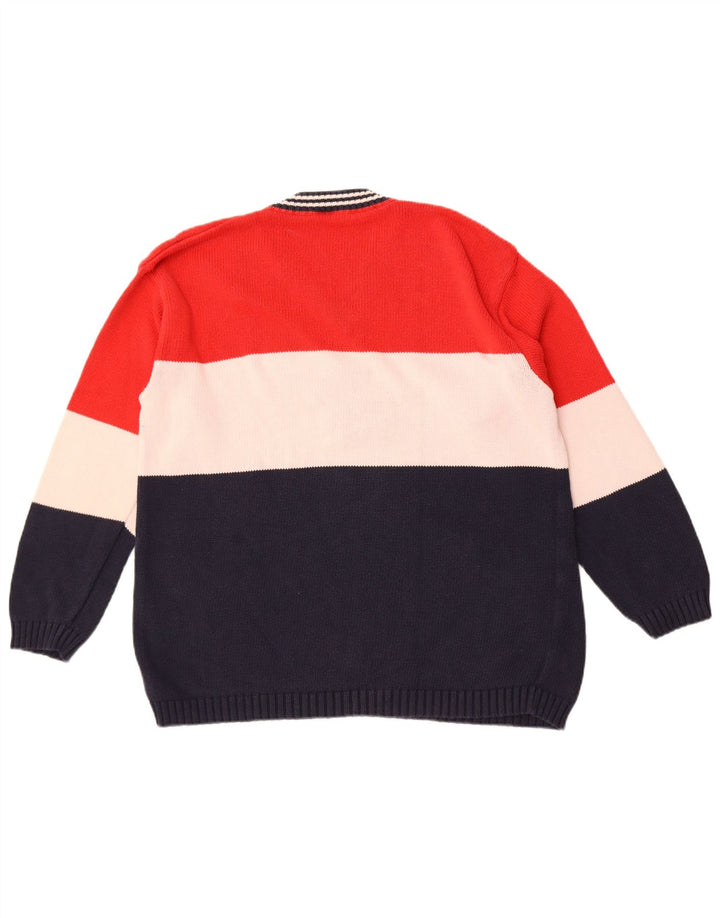 Vintage Mens Graphic V-Neck Jumper Sweater Large Multicoloured Colourblock