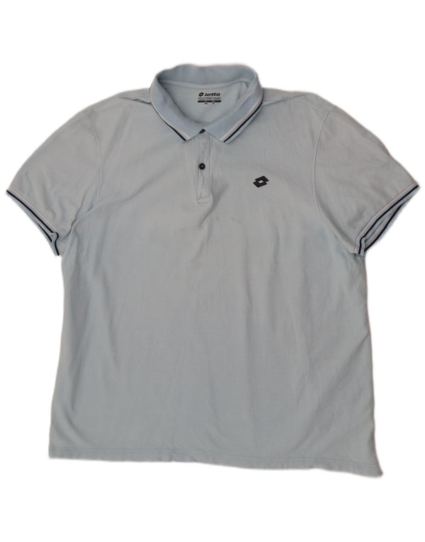 Lotto Mens Polo Shirt XL Blue Striped Cotton