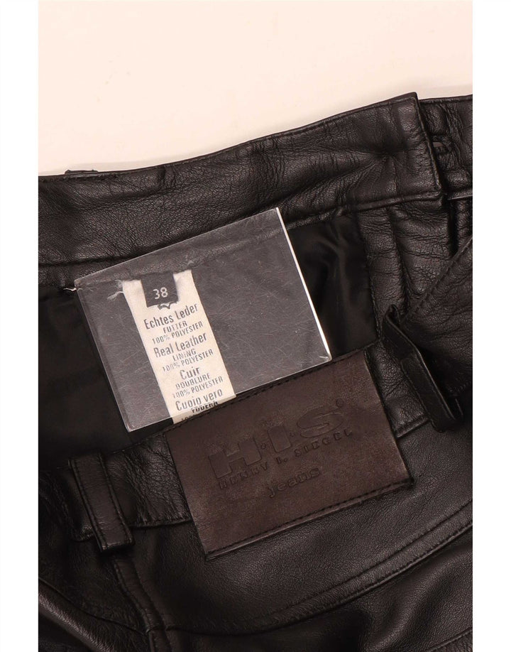 H.I.S Womens Straight Leather Trousers EU 38 Medium W28 L34 Black