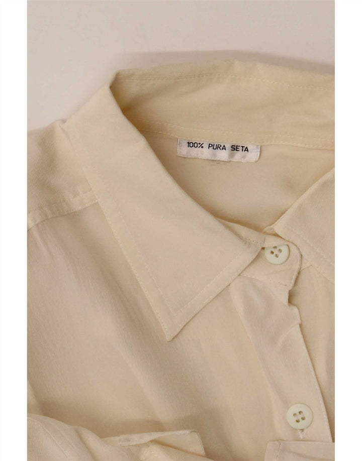 Vintage Womens Shirt Blouse UK 12 Medium Off White Silk