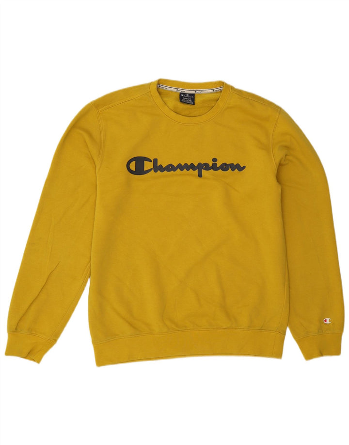 Champion Mens Graphic Sweatshirt Jumper Medium Yellow Cotton