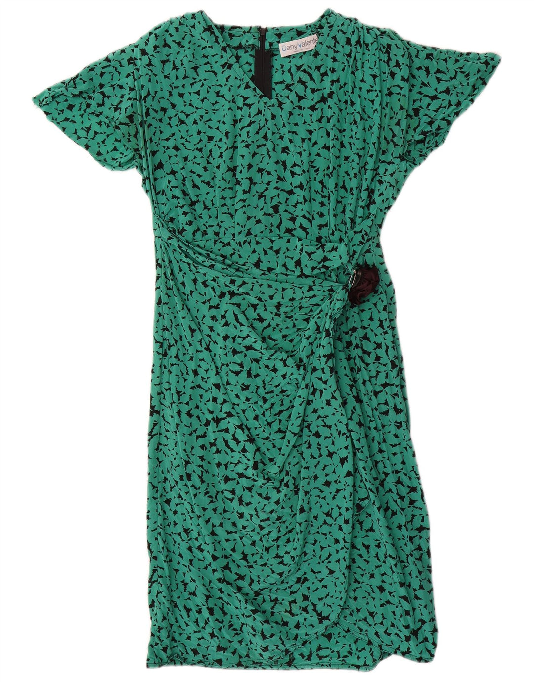 Vintage Womens Abstract Pattern A-Line Dress UK 16 Large Green Silk