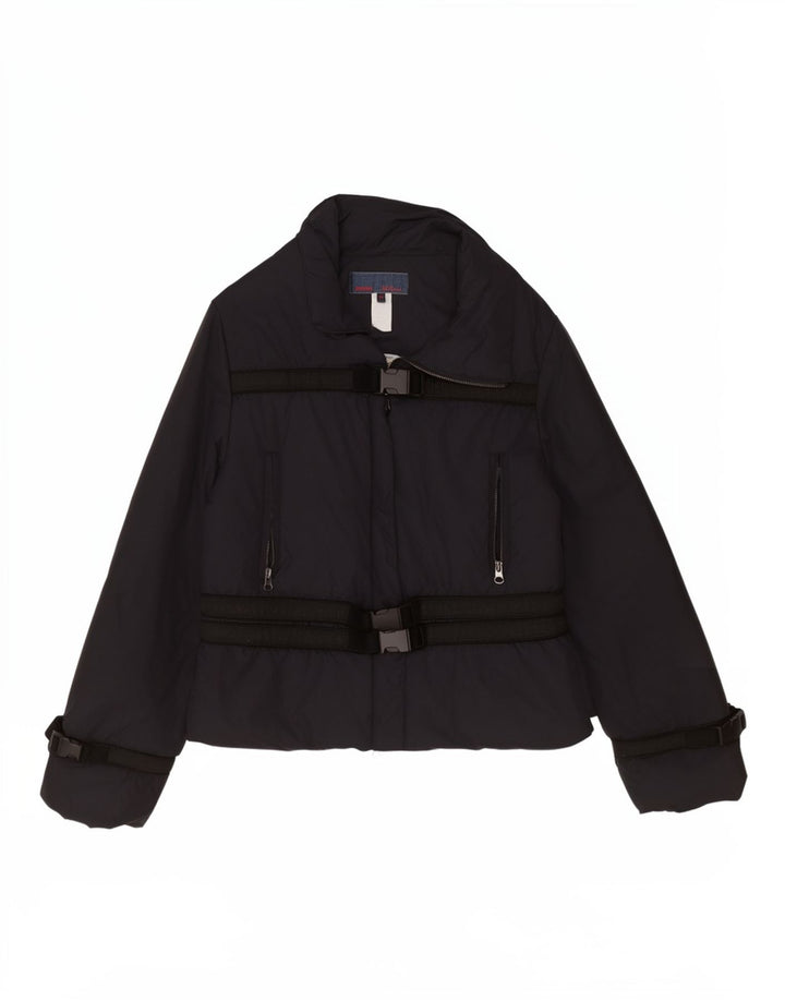 Les Copains Womens Graphic Windbreaker Jacket IT 44 Medium Black