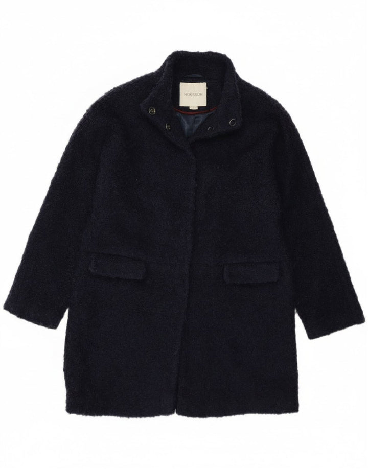 Monsoon Womens Overcoat UK 12 Medium  Navy Blue Polyester