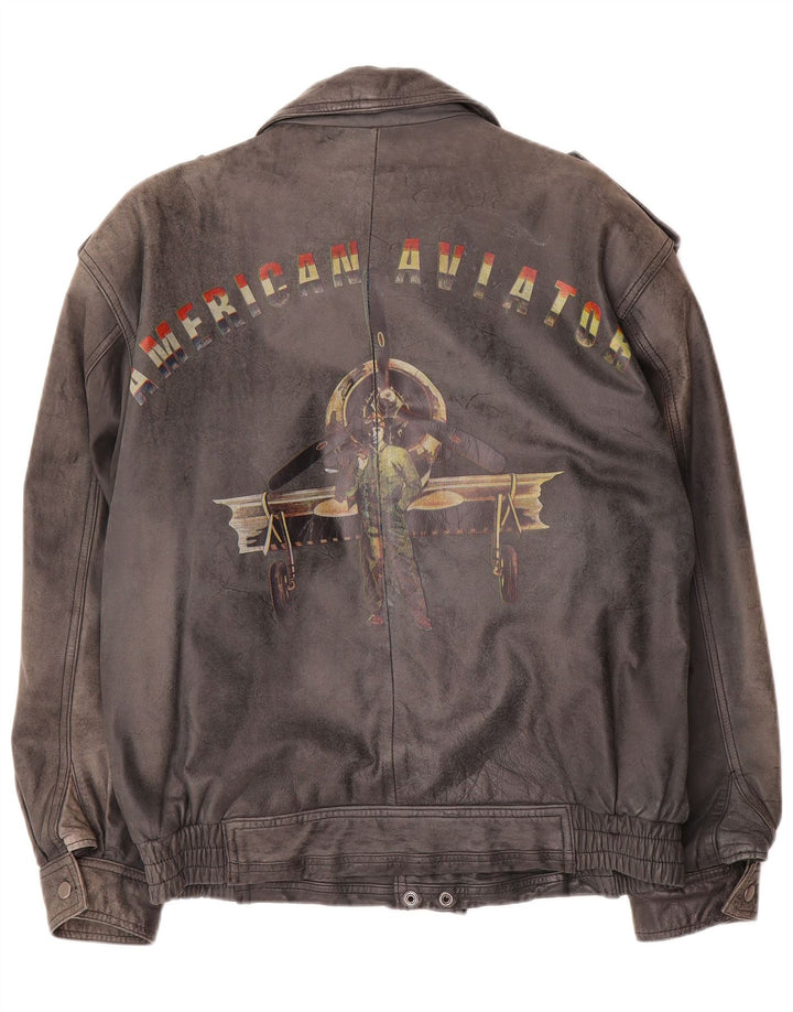 Vintage Ανδρικό Military Graphic Δερμάτινο Μπουφάν IT 50 Large Μαύρο