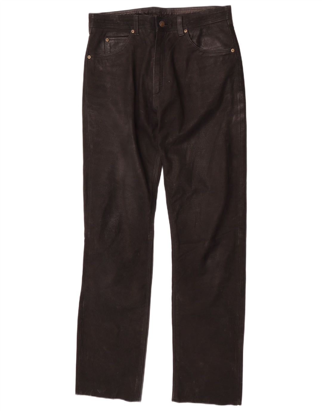 Vintage Mens Straight Leather Trousers W30 L32 Black