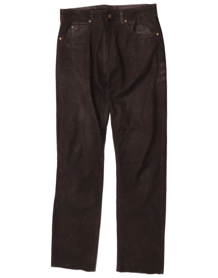 Vintage Mens Straight Leather Trousers W30 L32 Black