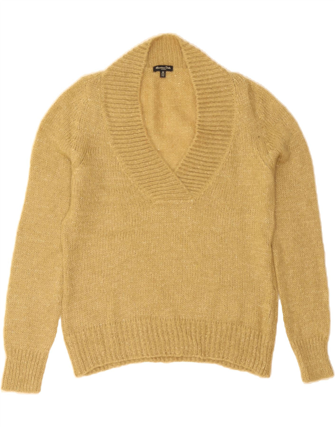 MASSIMO DUTTI Womens V-Neck Jumper Sweater UK 14 Medium Yellow Vintage Massimo Dutti and Second-Hand Massimo Dutti from Messina Hembry 
