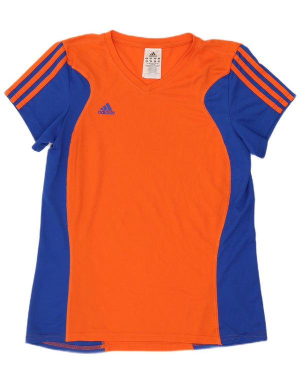 Adidas Womens Climalite T-Shirt Top UK 16 Large Orange Colourblock