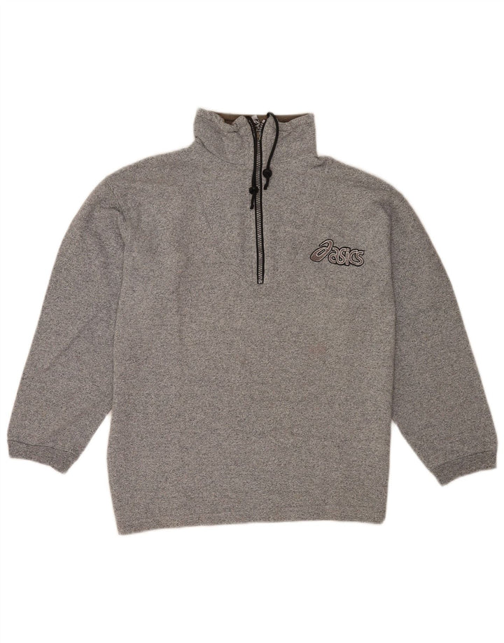 Felpa Asics da uomo con collo con zip grafica, maglione piccolo, cotone chiazzato grigio