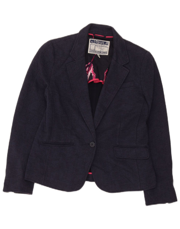 Joules Womens 1 Button Blazer Jacket UK 14 Large Navy Blue Herringbone