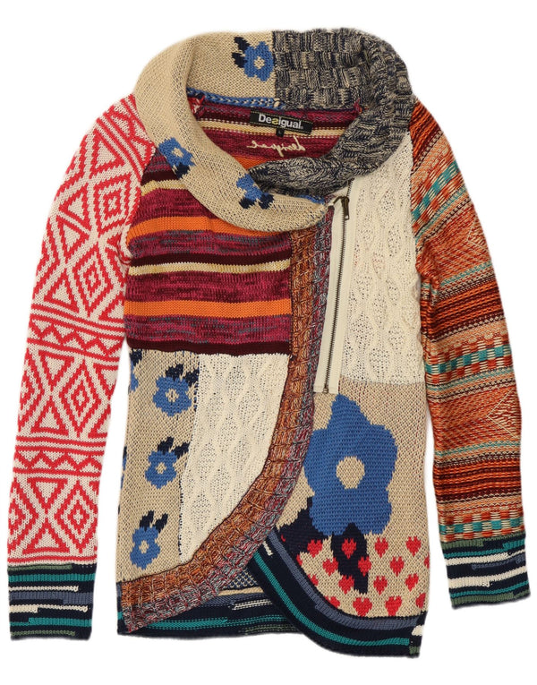 Desigual Womens Cardigan Sweater UK 14 Grande patchwork multicolore