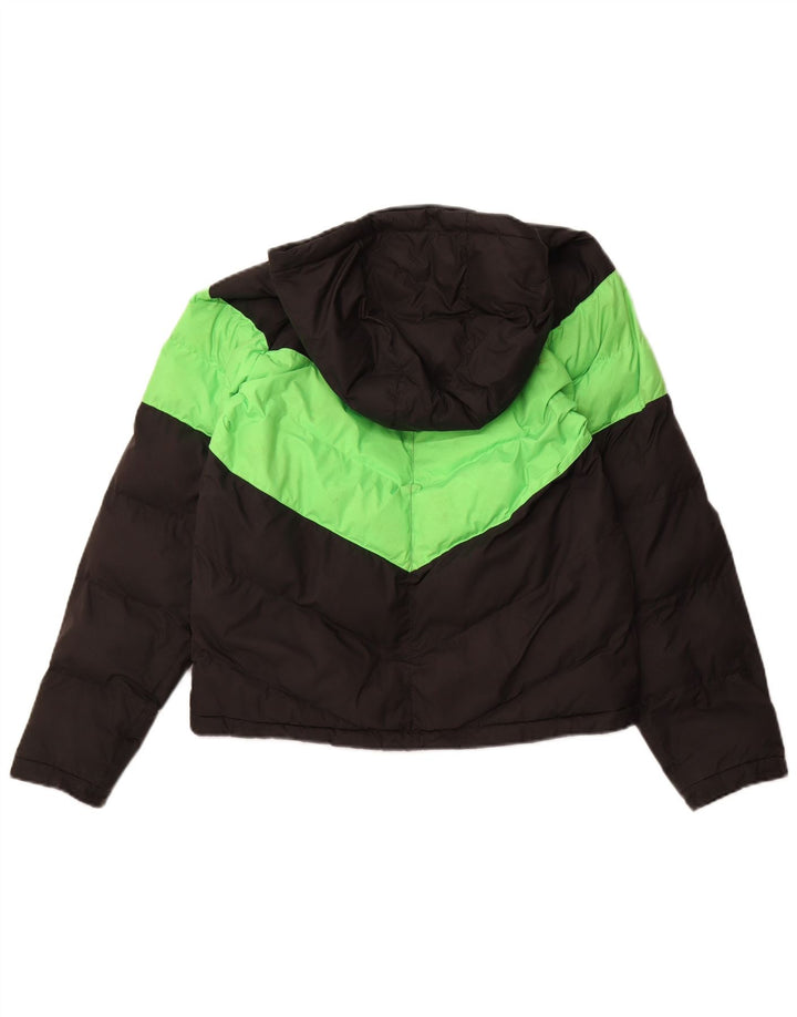 NIKE Boys Hooded Padded Jacket 13-14 Years XL Black Colourblock Polyester