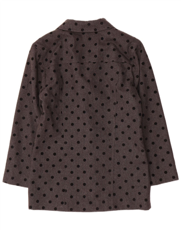 ALBERTA FERRETTI Womens Overcoat UK 8 Small Grey Polka Dot Wool