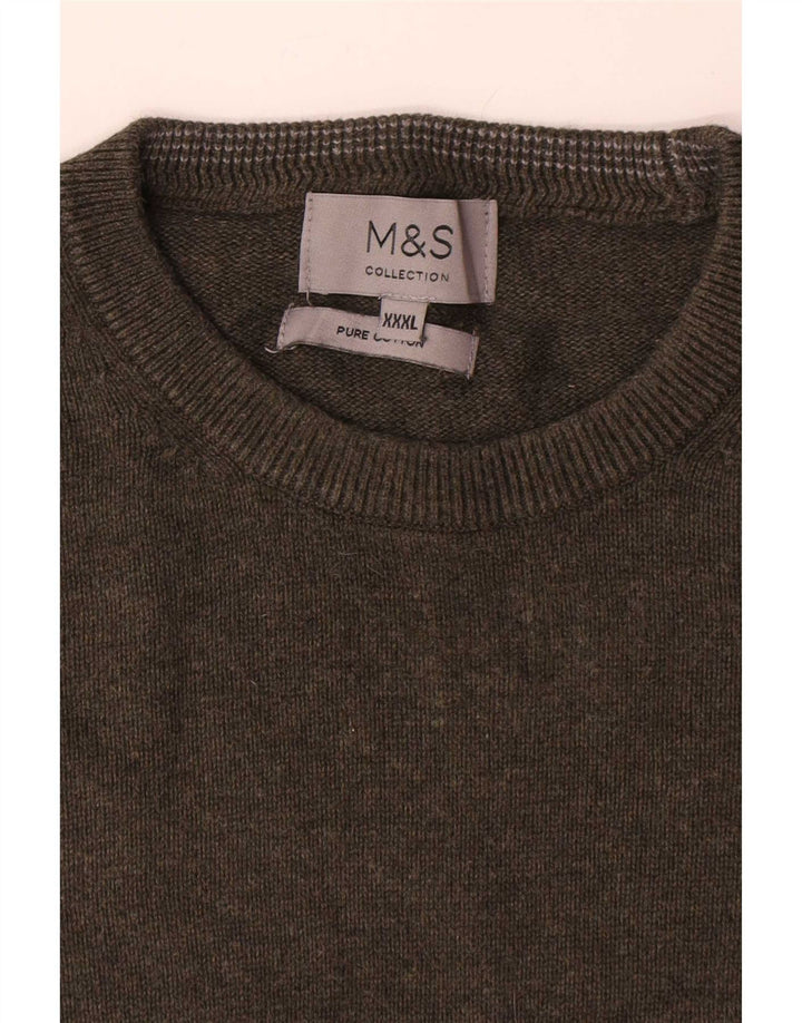 Marks & Spencer Mens Crew Neck Jumper Sweater 3XL Khaki Cotton
