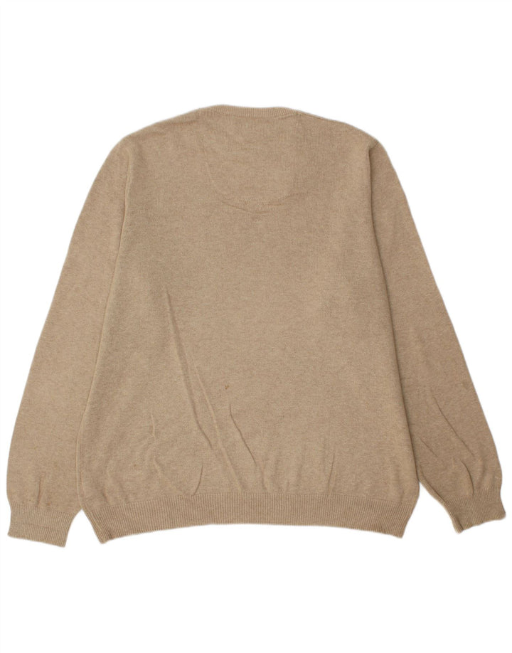 Marks & Spencer Mens Regular Fit V-Neck Jumper Sweater Large Beige Cotton