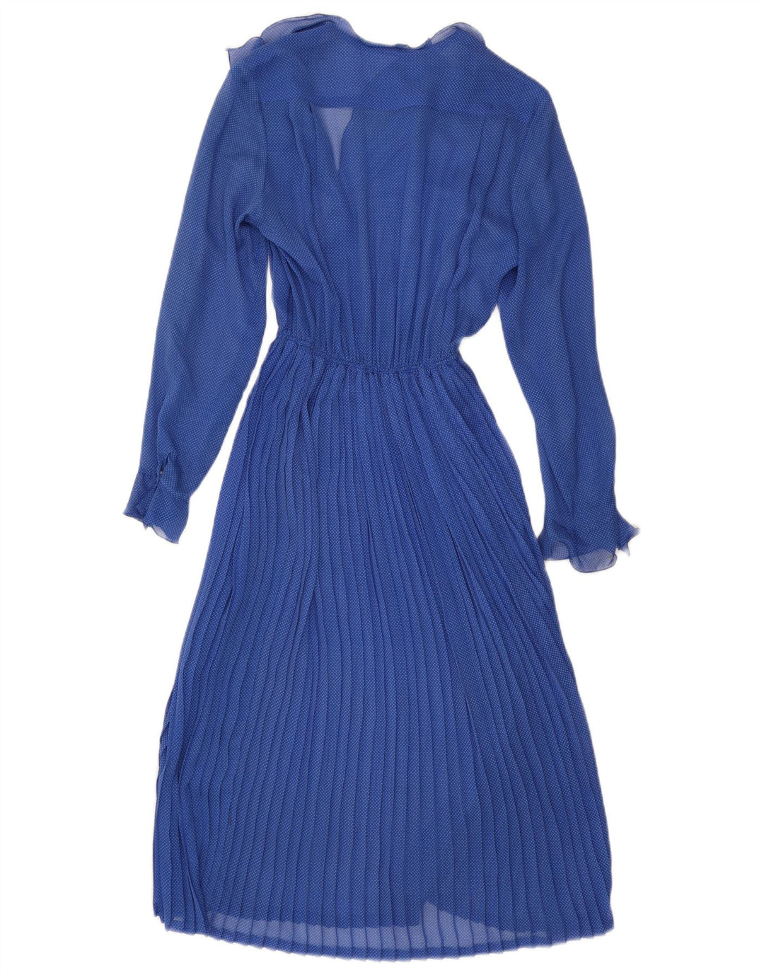 Vintage Womens Long Sleeve Maxi Dress UK 12 Medium Blue Spotted
