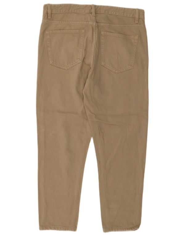 Zara Mens Straight Cropped Trousers EU 42 Medium W32 L25 Beige Cotton