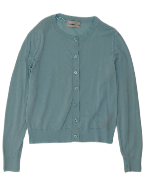 Suéter cardigã feminino Marks & Spencer UK 12 lã merino turquesa média