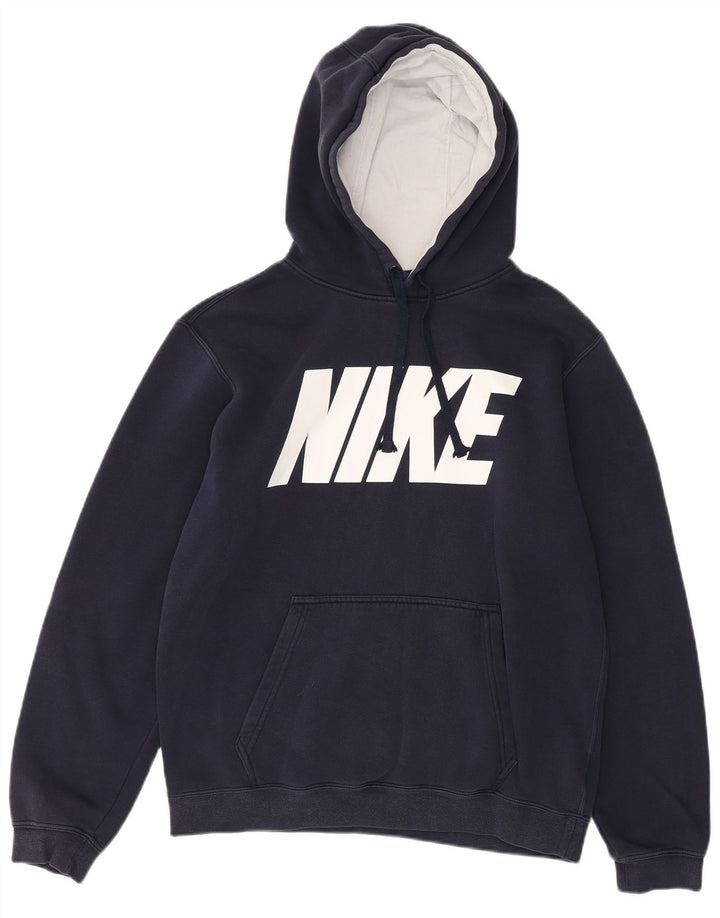 Nike Mens Graphic Hoodie Jumper Medium Navy Blue Cotton