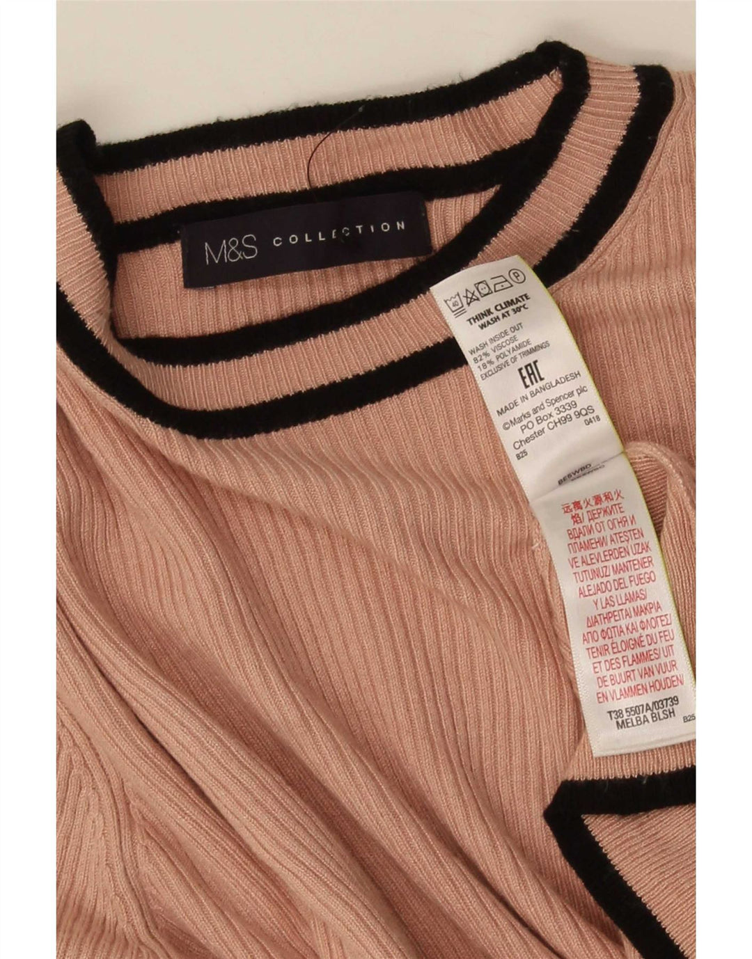 Marks & Spencer Womens Blouse Top UK 14 Large Pink Striped Viscose