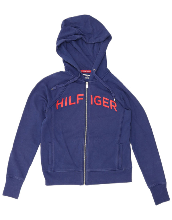 Tommy Hilfiger Womens Graphic Zip Hoodie Sweater UK 6 XS Navy Blue Cotton