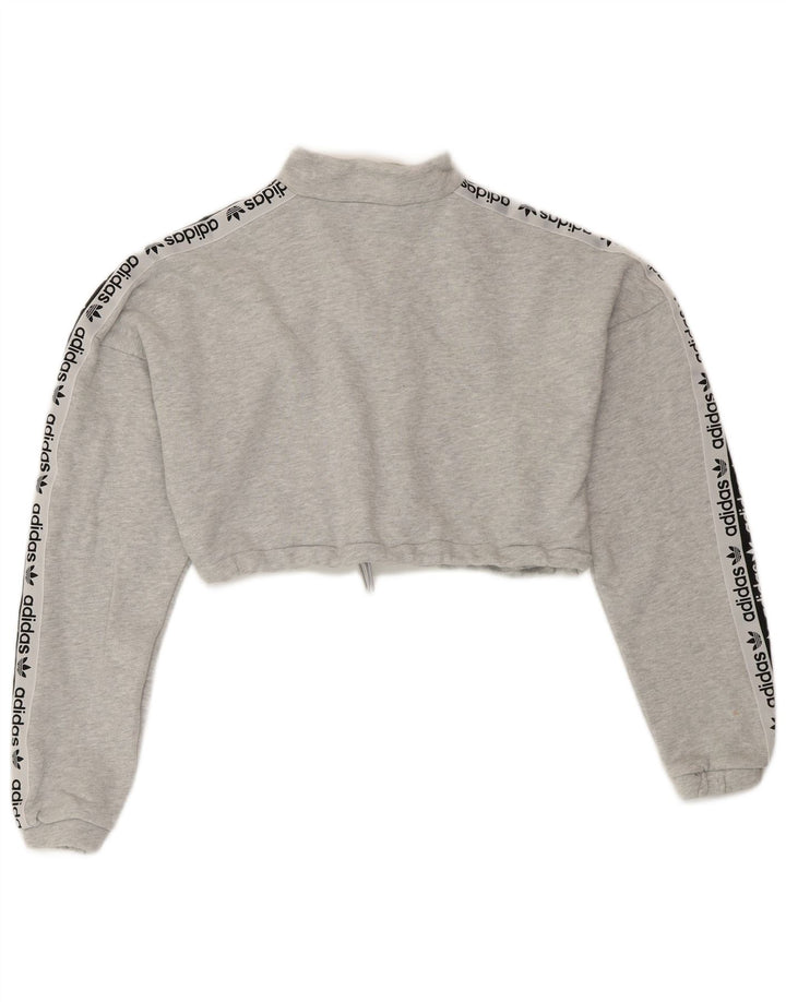 ADIDAS Womens Oversized Crop Graphic Sweatshirt Jumper UK 10 Small  Grey