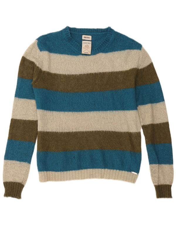 Diesel Mens Boat Neck Jumper Sweater Small Multicoloured Striped Acrylic