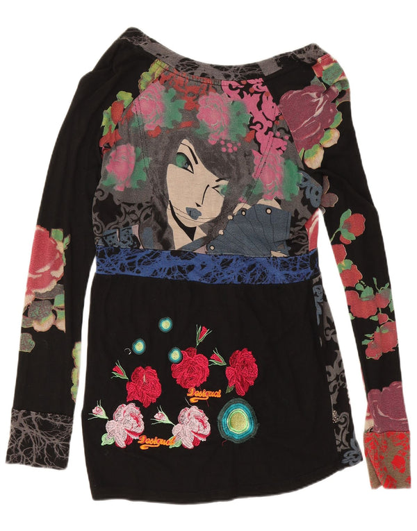 Desigual Donna Graphic Top Manica Lunga UK 18 XL Nero Floreale