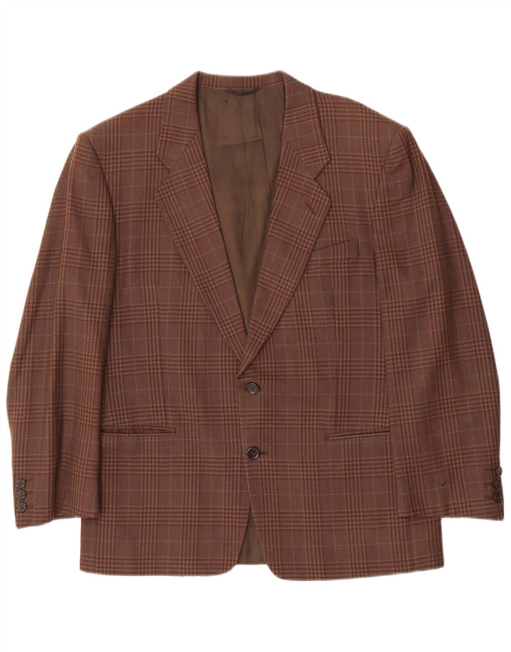 Vintage Mens 2 Button Blazer Jacket IT 50 Large Brown Check Wool