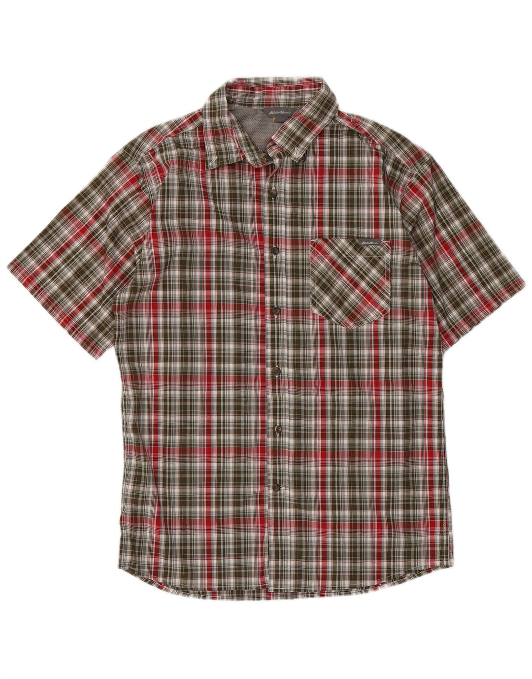 EDDIE BAUER Mens Short Sleeve Shirt Medium Khaki Check Polyester