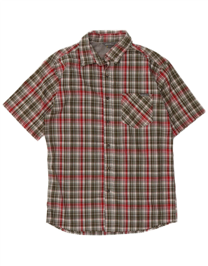 EDDIE BAUER Mens Short Sleeve Shirt Medium Khaki Check Polyester